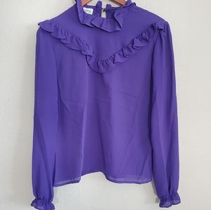 Ruffled sheer long sleeve blouse